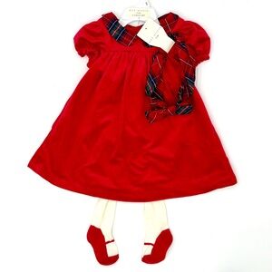 Max Studio Kids 3-Pc Red Velvety Holiday Dress/Tights/Headband Outfit‎ NWT